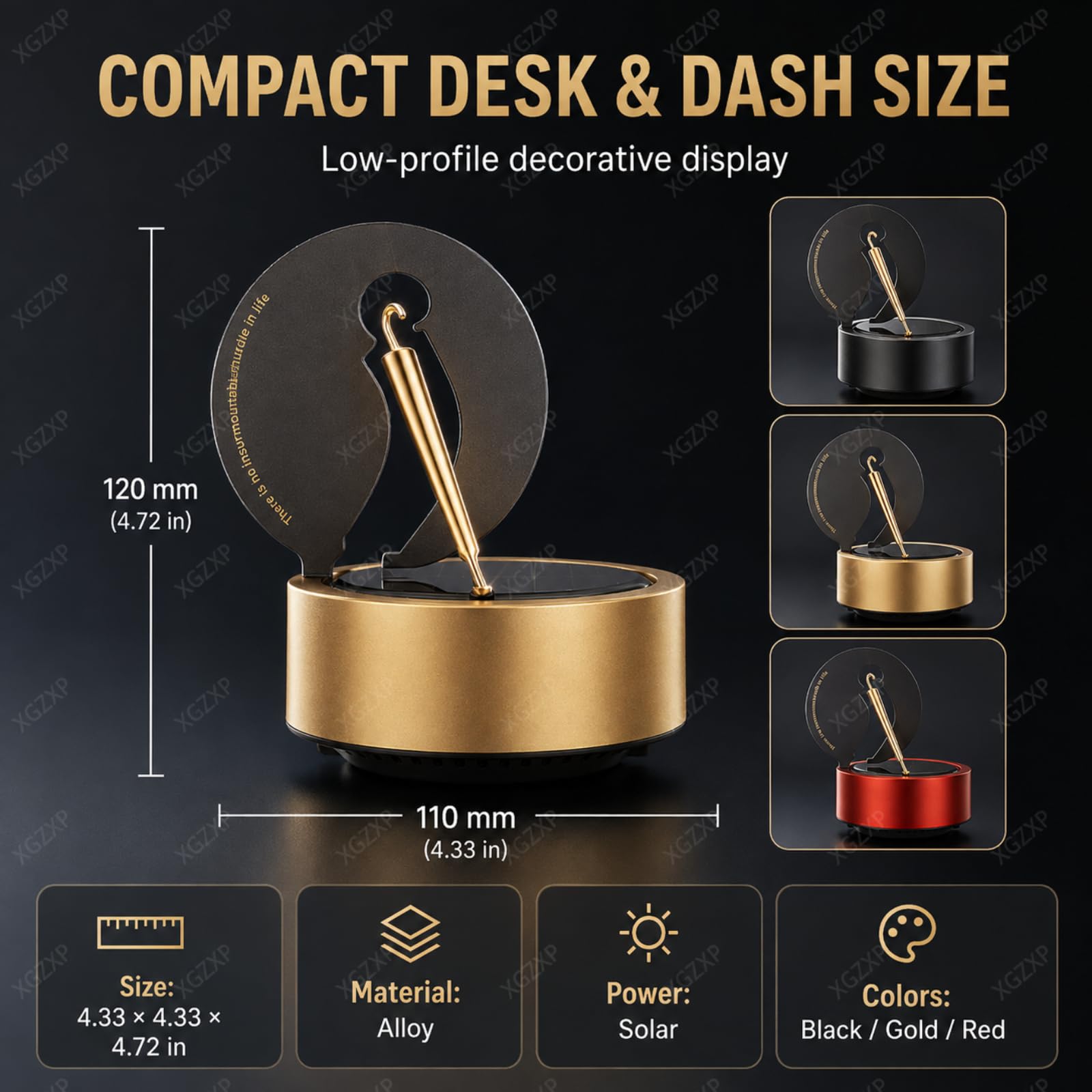 Deodorante per Auto, Diffusore Solare Rotante per Auto, 11 Cm × 11 Cm × 12 Cm, Accessorio Deodorante per Auto in Lega Senza Batterie, Rotazione Automatica, per Ufficio E Casa Black