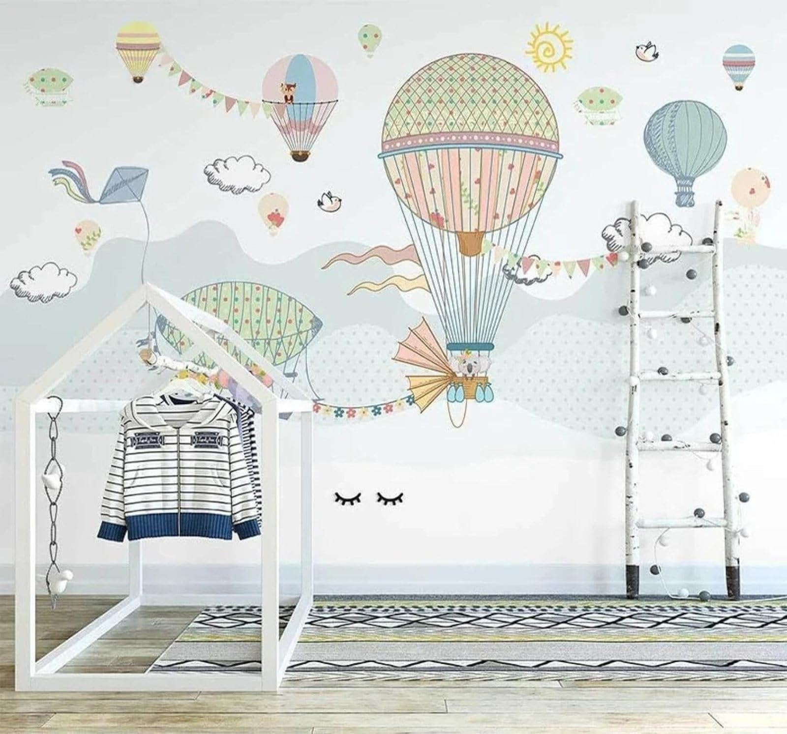 Xlming 430Cm×300Cm(B×H) Hand Drawn Cartoon Hot Air Balloon Cute Animals 3D Wallpaper Silky Texture Home Study Office Grey Dining Room Sofa Bedroom Living Room Tv Backdrop-430Cm×300Cm