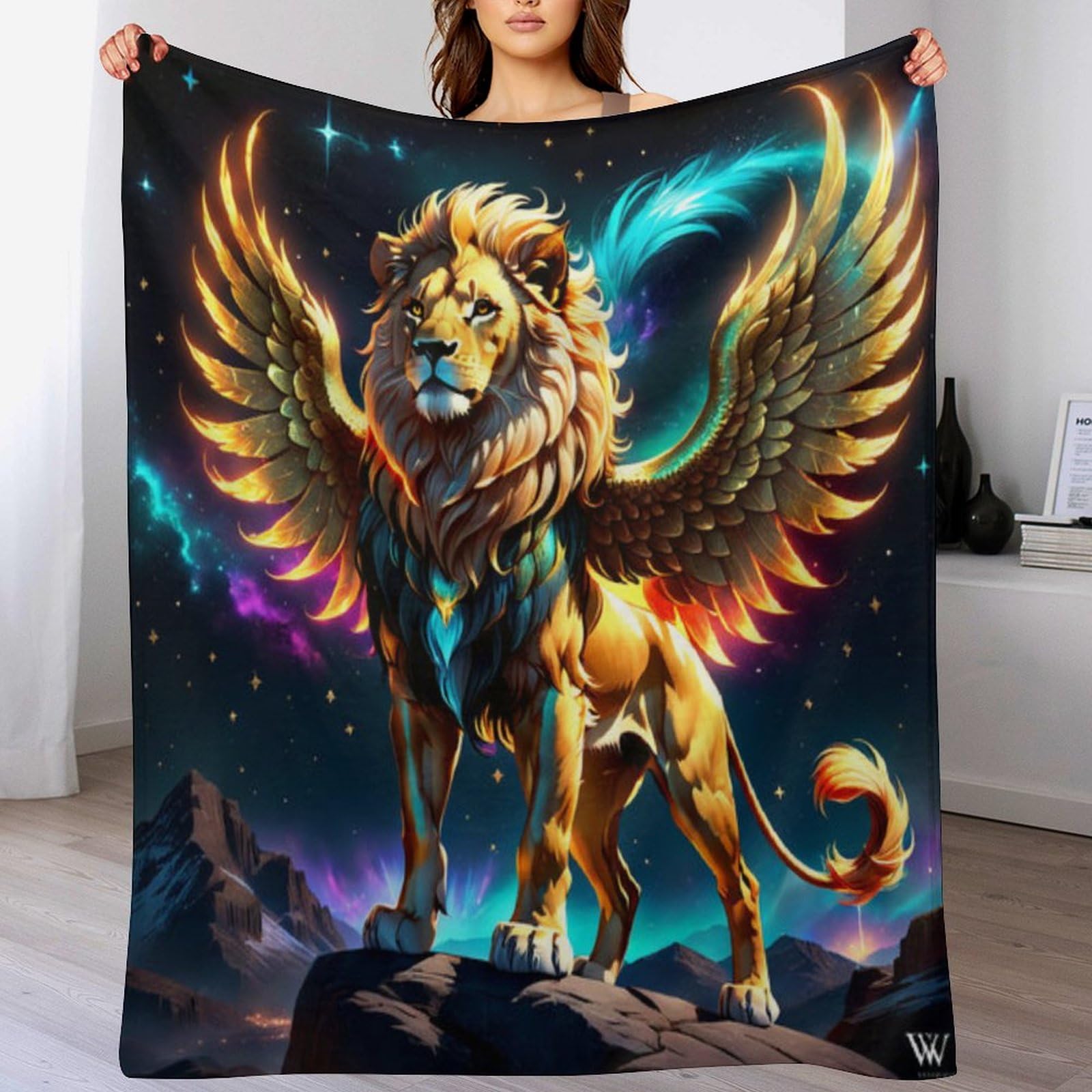 Couverture polaire lion plaid lit 130x180 légère chaude pour canapé-lit