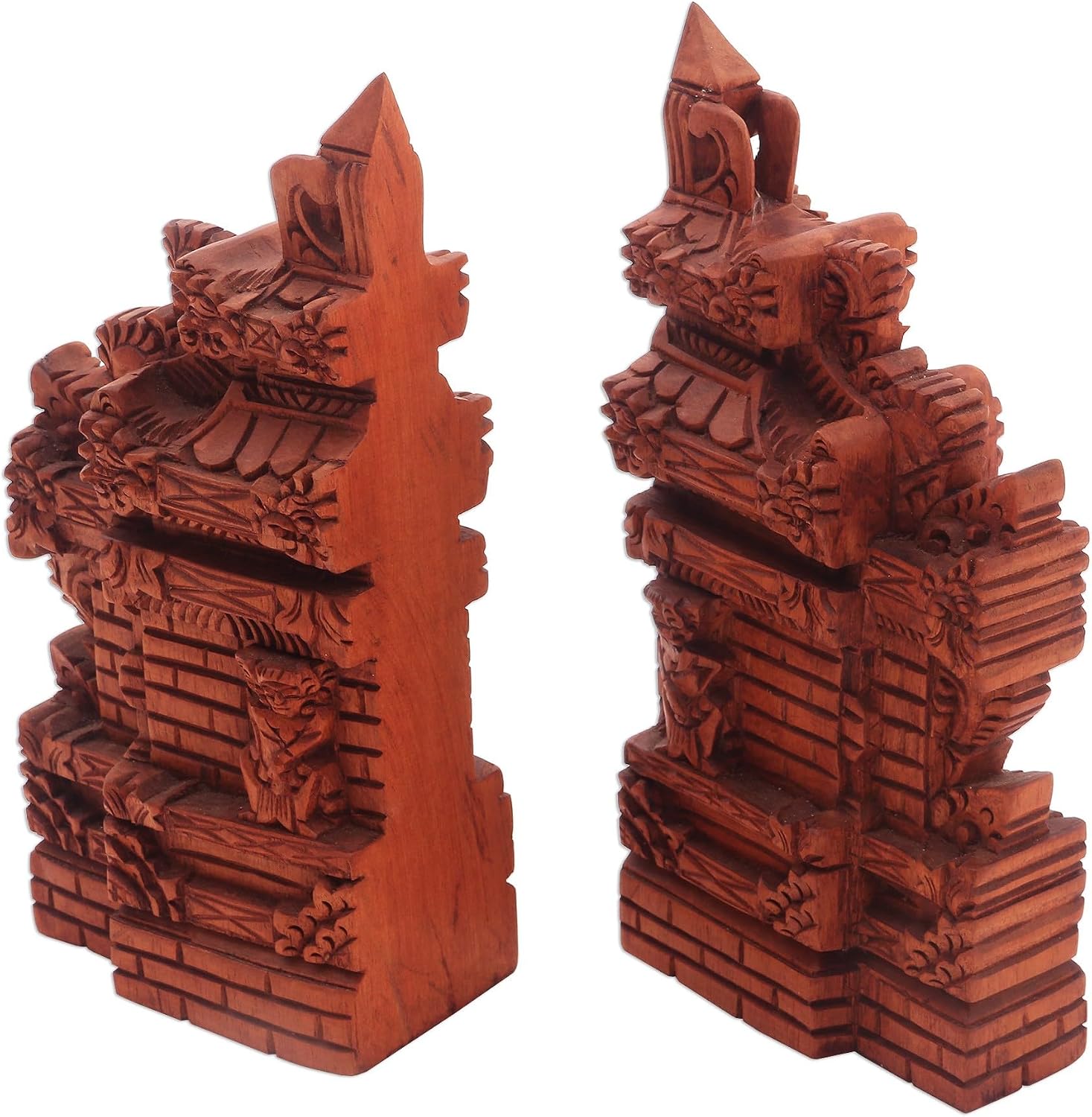 NOVICA Artisan Handcarved Wood Bookends Cultural Suar from Bali 7.5 in. Brown Indonesia Decor Accessories Religious East Meets West Balinese Traditional Carvings [ 7.75in H x 3.9in W x 2.2in D] '