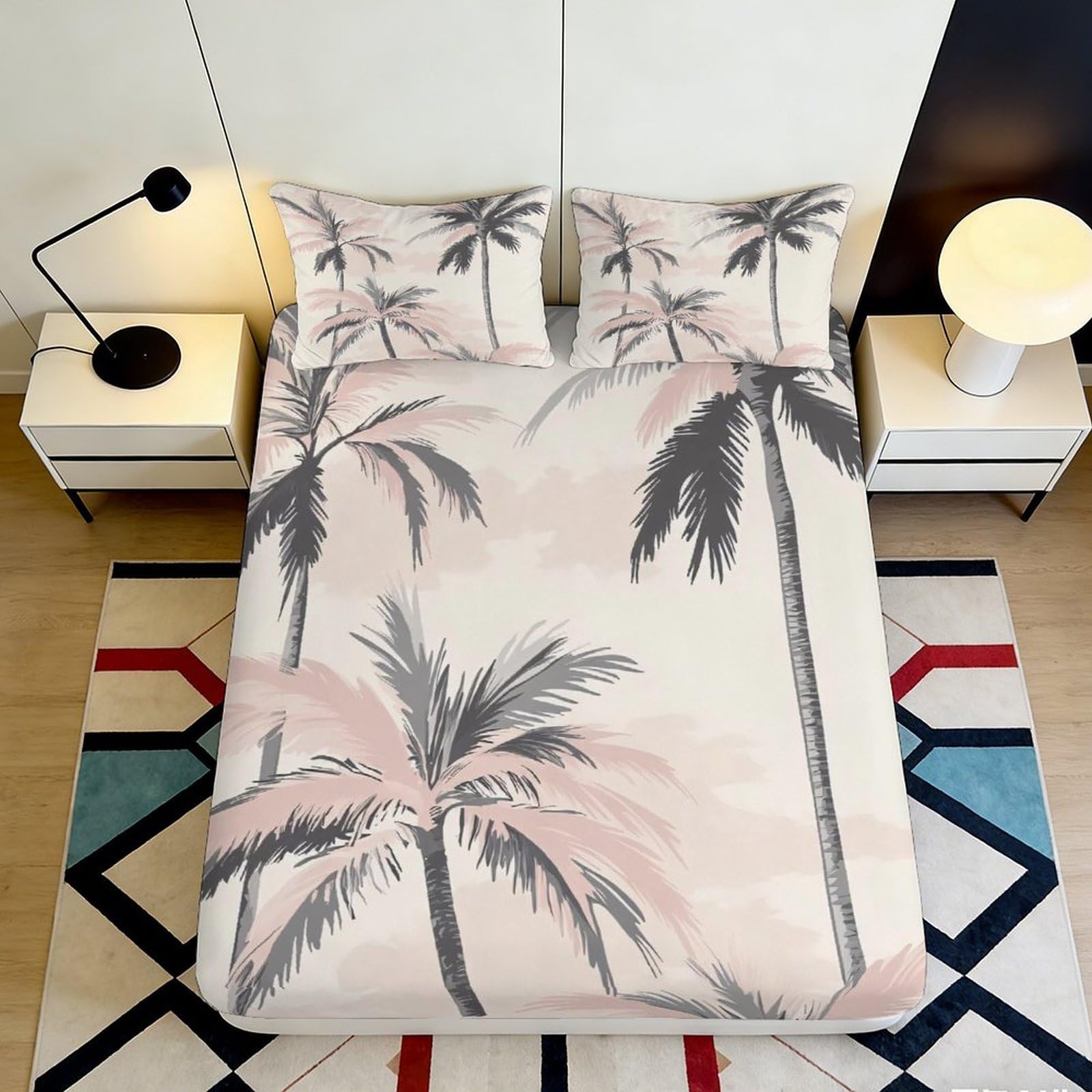Pnayamiorkfel Style-4 3D Printed Palm Tree Fitted Sheet Microfiber Soft Breathable Tropical Sunset Bed Cover For Bedroom Dorm Decor 90X200x25cm