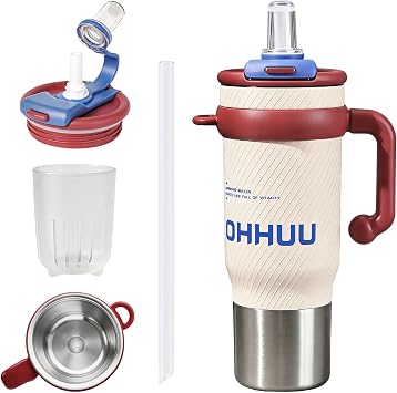 40oz Tumbler with Handle White-316 Stainless Steel Inner -1200ml Vacuum Insulated Travel Mug with Handle+Leak Proof, OUUHH-40oz insulated tumbler with handle and straw lid