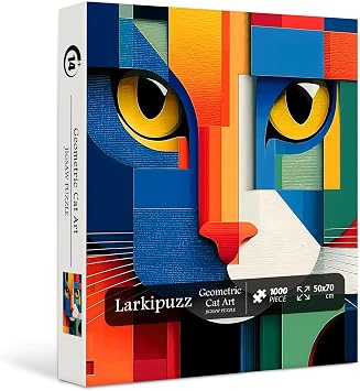 Abstract Cat Puzzles for Adults 1000 Pieces, Geometric Rainbow Kitten Face Jigsaw Puzzles, Impossible Challenging Colorful Animal Theme as Art Decor