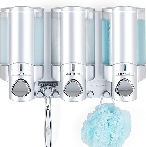 AVIVA - Dispensador de jabón y ducha color plateado satinado