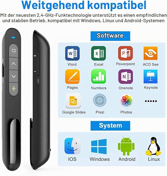 2-in-1 USB Type C Kabelloser Presenter Pointer für Präsentationen Hyperlink Volume Pointer Prasentation Fernbedienung2.4GHz USB Powerpoint Präsentation Wireless Present Fernbedienung für Laptop