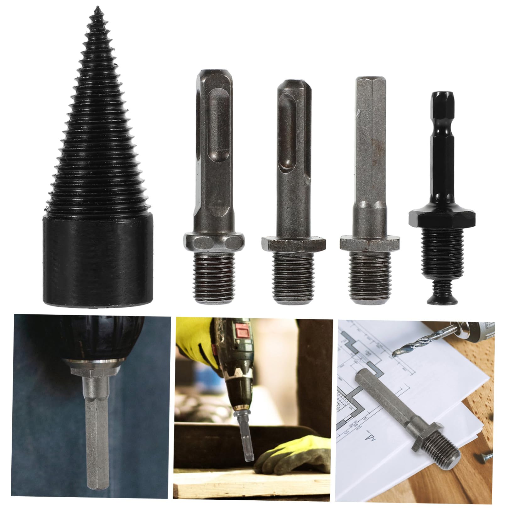 Hemobllo 2 Set Spaccalegna Per Legna Da Ardere Falegnameria Utensili Trapano Elettrico Cono Della Punta Del Trapano Coni Spaccalegna Acciaio Carbonio Black 5 Pezzi*2