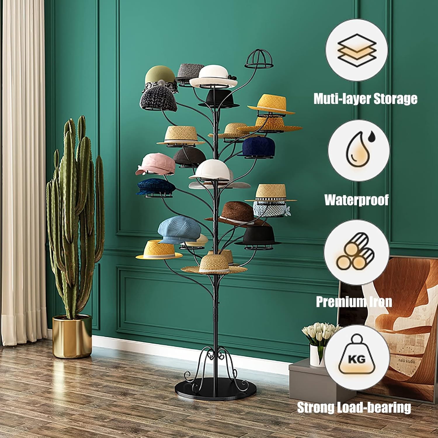Hat Rack Freestanding Hat and Wig Display Stand Rack for Multiple Hats Commercial Grade Caps Organizer and Storage for Ball Caps Coat Rack for Adults