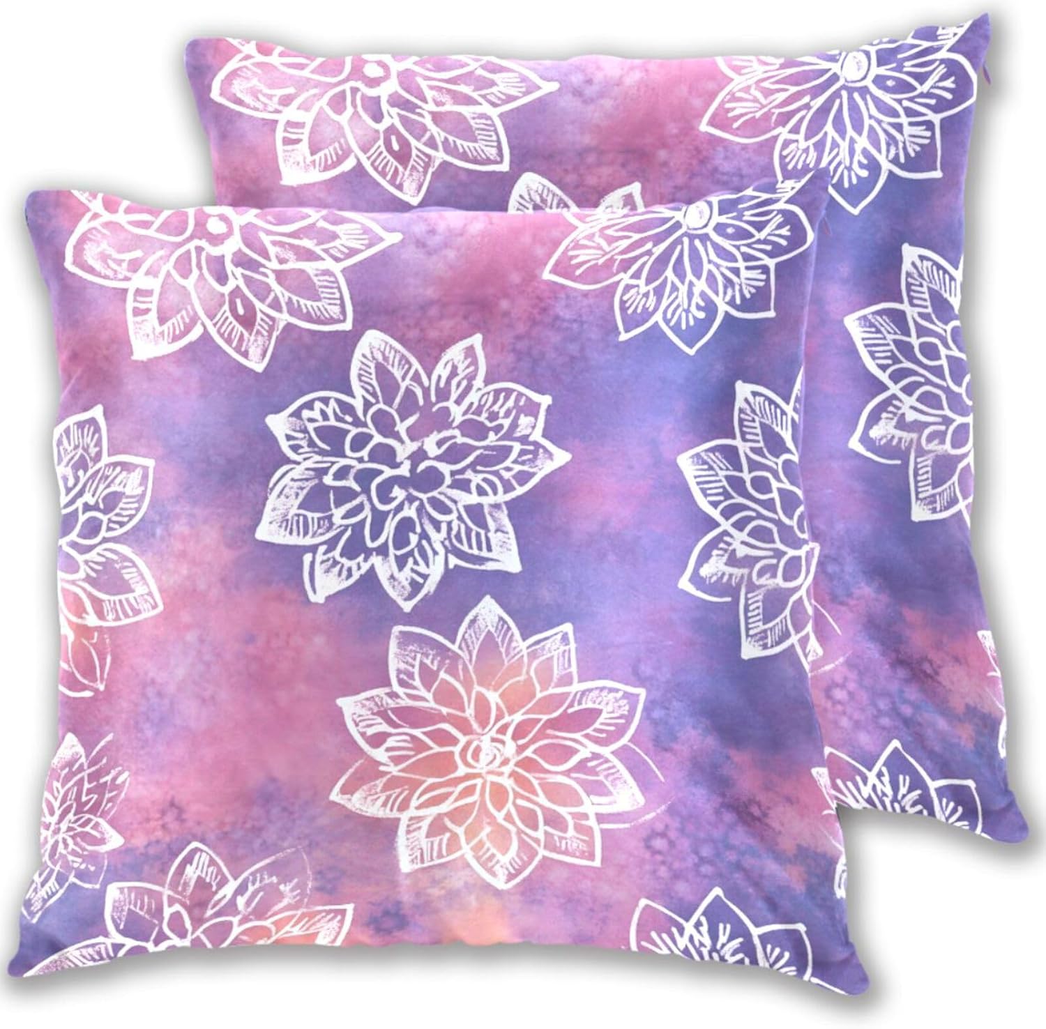 Decorative Throw Pillow Covers Pack of 2, Tie Dye White Mandala Purple Velvet Throw Pillow Cases for Couch Pillows Cover Bedroom Outdoor, Pillows Covers 18x18 Inch