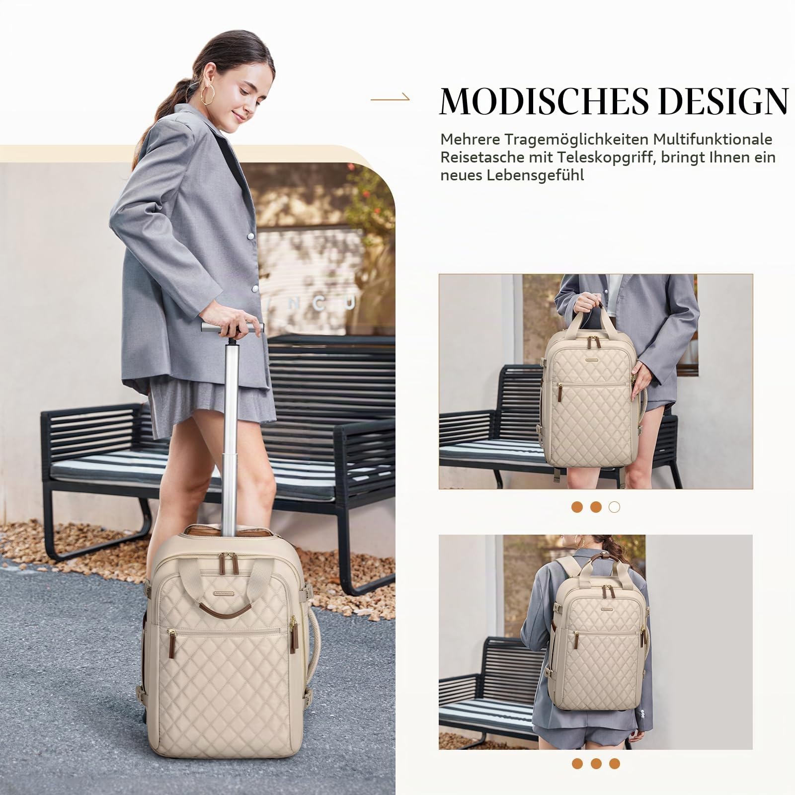 Reiserucksack Damen Rucksack Handgepäck Flugzeug 17 Zoll Laptop Rucksack Herren Wasserdicht Reisetasche Groß Travel Backpack Women Weekender Bag für Reise Arbeit,Aprikose
