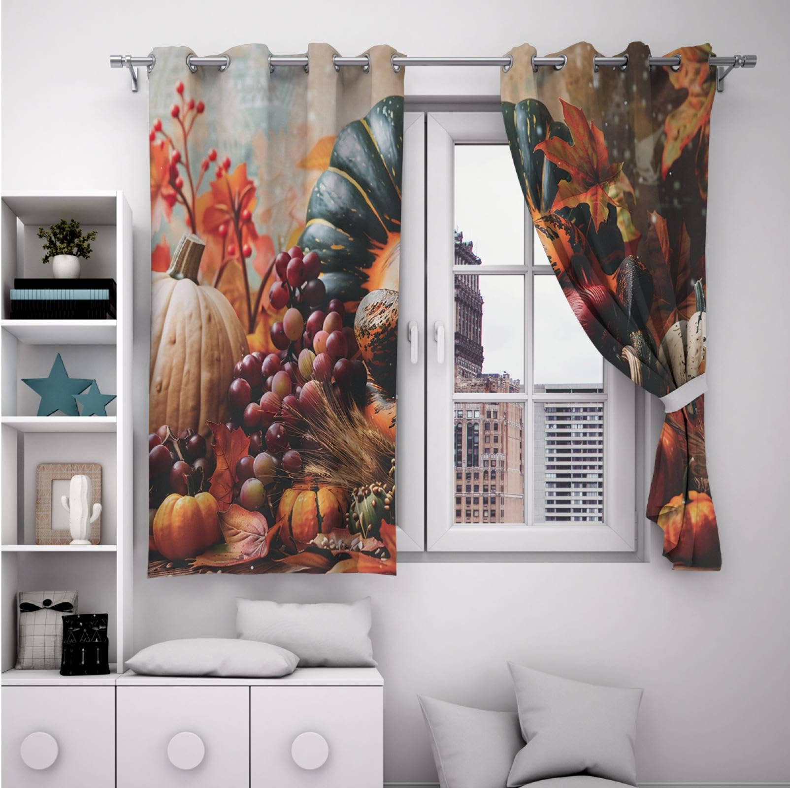 HOBBOY Thanksgiving Curtains Pumpkin Harvest Print Curtains Fruit & Vegetables Darkening Drapes for Bedroom Living Room Farmhouse Curtain 2 Panels 2X W38xL63in