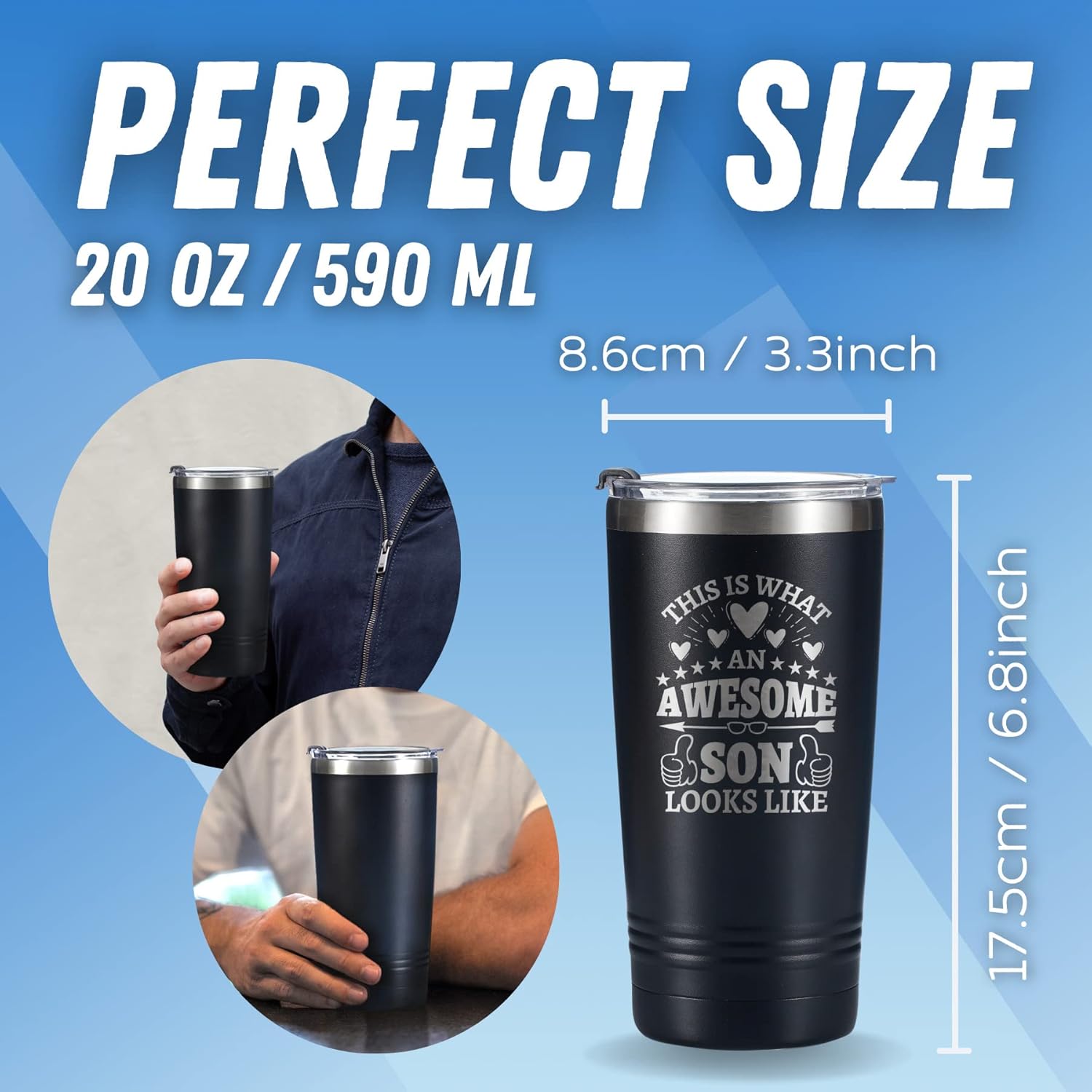Onebttl Son Gifts Travel Coffee Mug Tumbler, from Mom Dad, Parent, Father, Mother for Birthday, Graduation, Adulthood, Christmas, Stainless Steel Insulated 20oz/590ml - Awesome Son - Image 5
