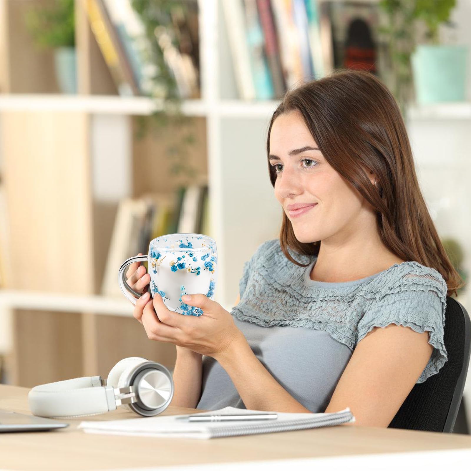 2 Stück Doppelwandige Gläser, 350ml Blumen Doppelschicht Glasbecher, Isolierte Kaffeetassen Aus Glas, Trockenblumen-Doppelglas, Doppelwandig Cappuccino Tassen für Cappuccino, Tee, Milch, Bier Küche, Haushalt & Wohnen