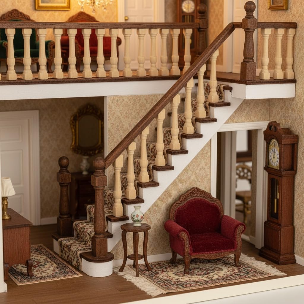 COHEALI 1:12 Scale Dollhouse Miniature Wooden Spindles 36pcs, Unfinished Wood Balusters for Stairs & Railings, Mini Furniture Building Supplies, DIY Craft Handrail Post