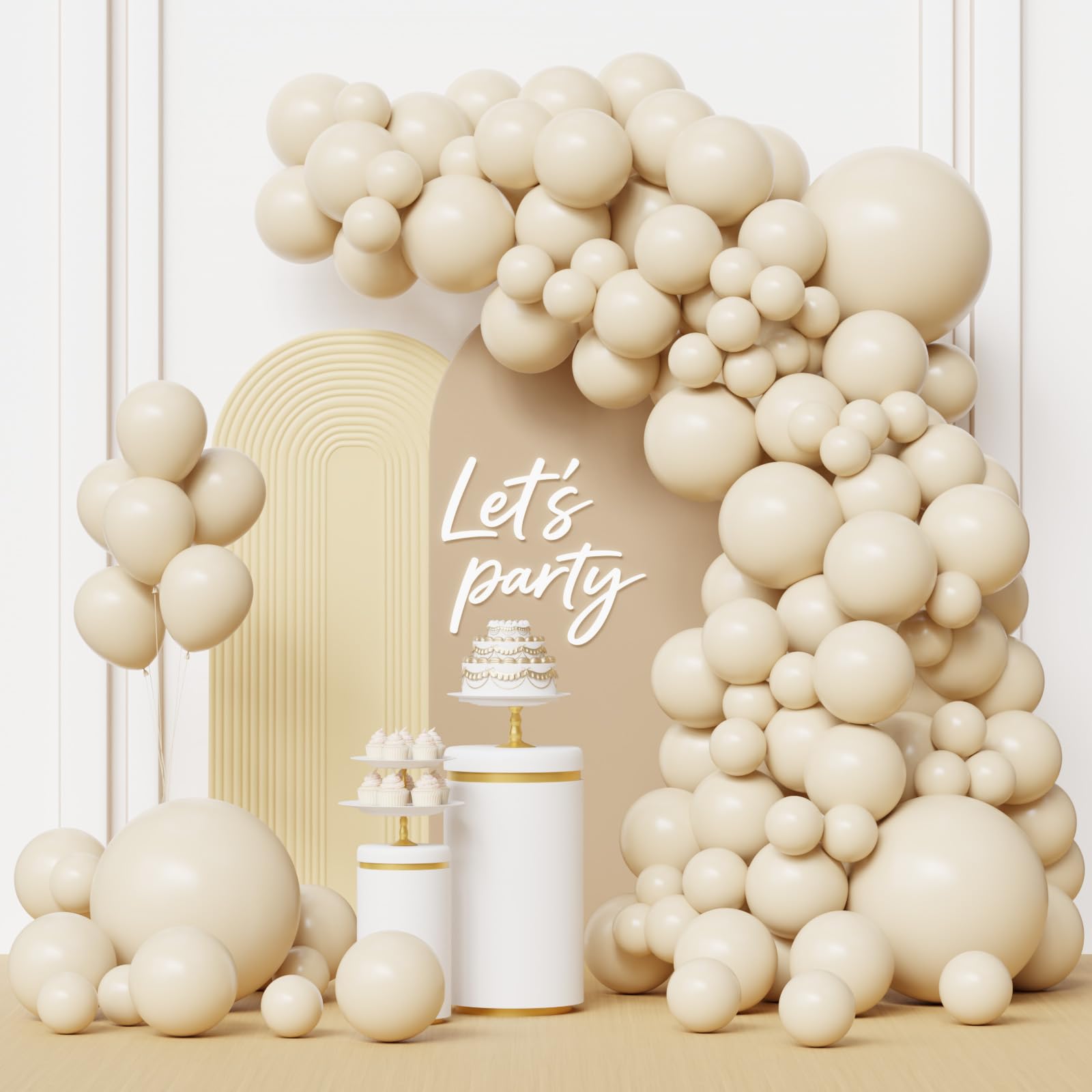 Sand White Balloons, 105pc Beige Balloon Arch Garland Kit, Latex Cream Balloons for Women Boho Wedding Birthday Engagement Party Baby Shower Prom Anniversary Gender Reveal Decorations(18/12/10/5 Inch)