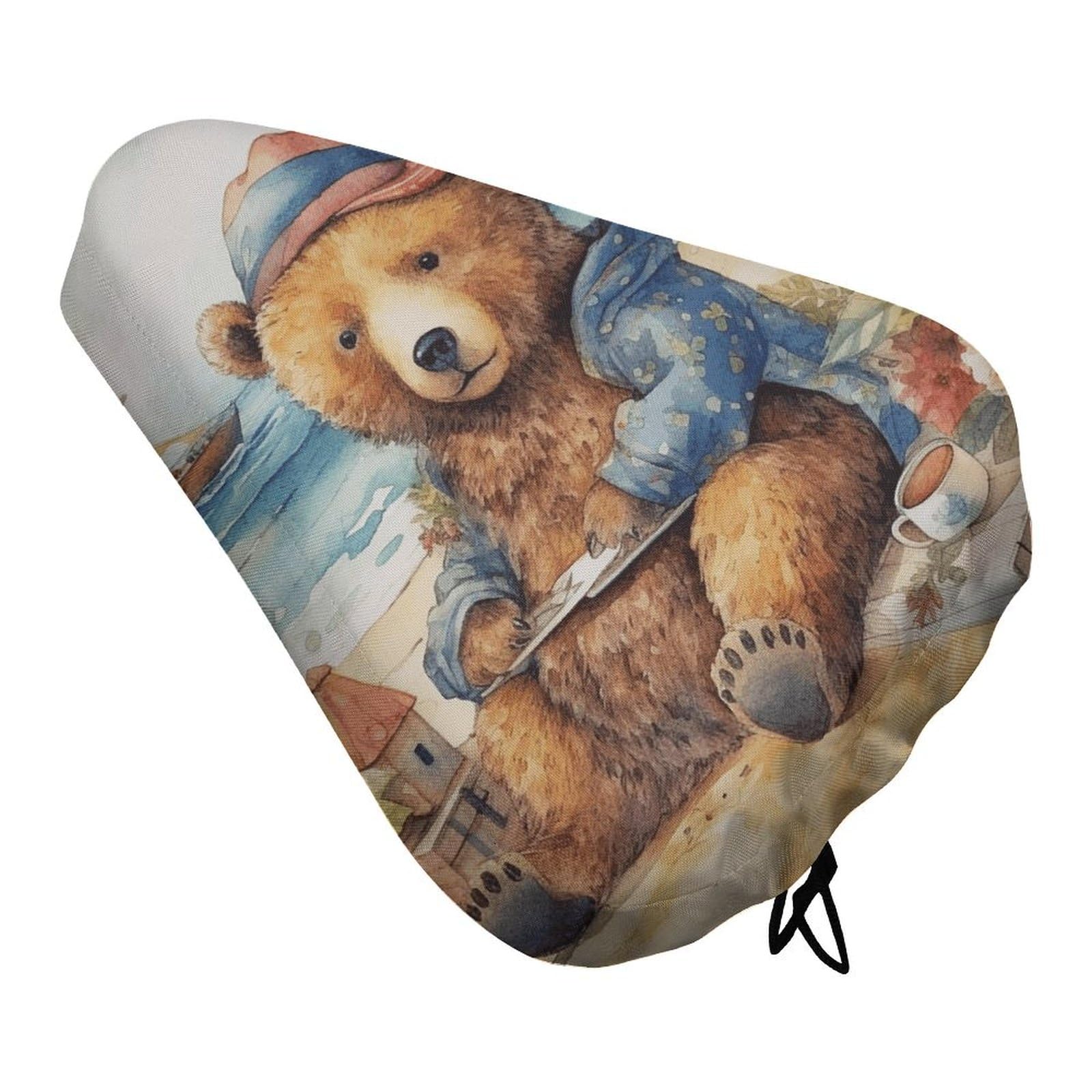 A Bear on The Beach Bike Seat Cover for Men Women, Waterproof & Dustproof Bike Seat Cushion with Drawstring, Adjustable Bicycle Saddle Cover for Or Rain & Sun Protection