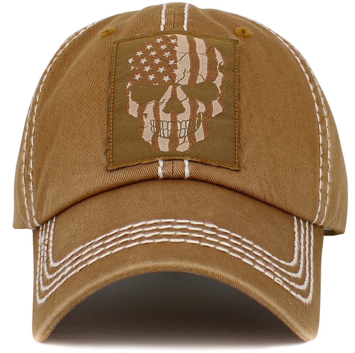 KBETHOS Chief Skull and Free Spirit Hat Collection Distressed Washed Cotton Adjustable Fashion Trucker Twill Mesh Cap