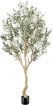 Realead Faux Olive Tree 7ft - Tall Outdoor Olive Tree UV Resistant with Realistic Leaves and Natural Trunk - Artificial Olive Trees for Modern Home Balcony Patio Indoor Outdoor Decor