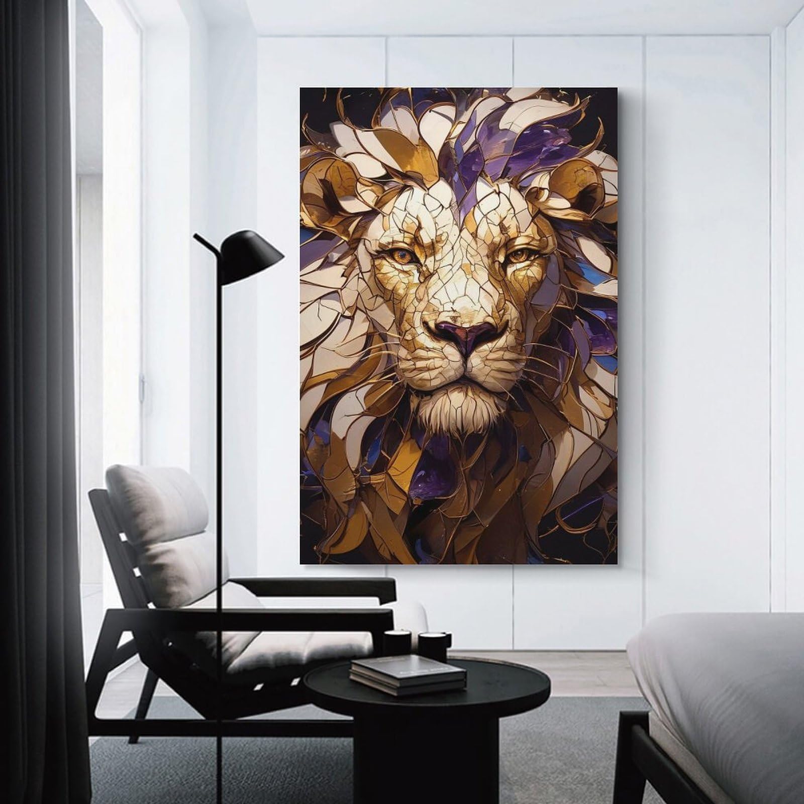 Junmoney Abstract Lion Portrait Canvas Art Print, 12x18inch(30x45cm), for Living Room, Bedroom, Office Or Hallway, Decorative Artwork with Broad Appeal