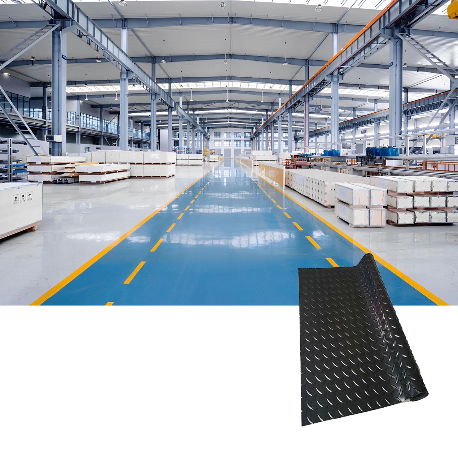 Rutschfeste Gummibodenmatte – Riffelblechmatte für Anhänger und Garagen, geeignet für Fitnessstudios, Lagerhallen, Boote und Pick-ups – 2 mm dick, 2,5 × 1 m – Strapazierfähige schwarze Boden