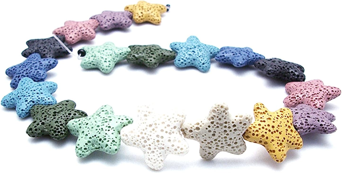 Star Shape Smooth Coloured Lava Stone Loose Beads - Lava Rock Beads Volcanic Gemstone for Beaded Necklace Bracelet DIY Handmade Jewelry Making (23 x 23 x 6mm)