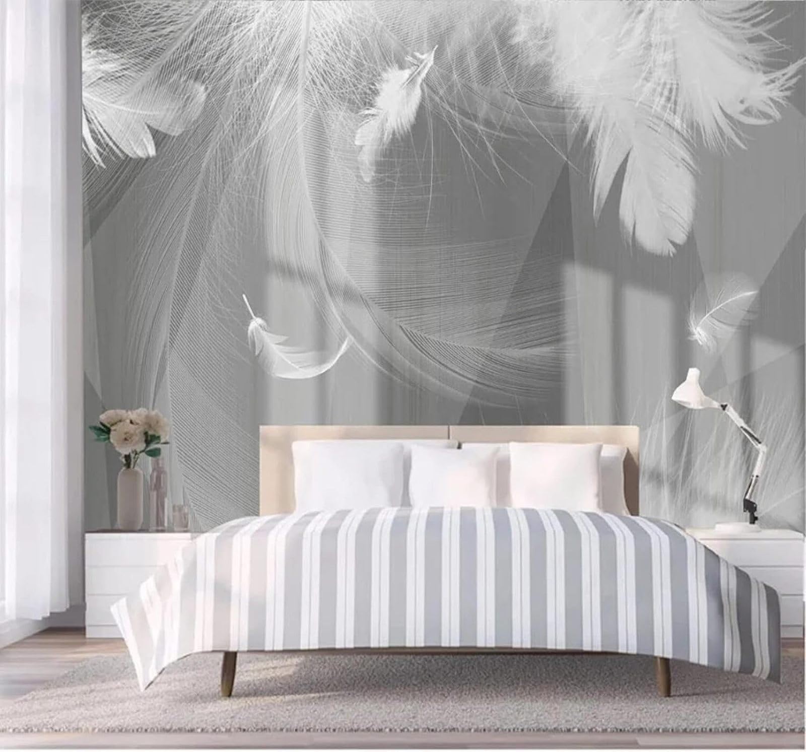 XLMING Minimalist Black and White Grey Geometric Feathers 3D Wallpaper Luxury Home Dining Decor Paste Sofa Living Room The Wall for Bedroom Mural-250cm×170cm