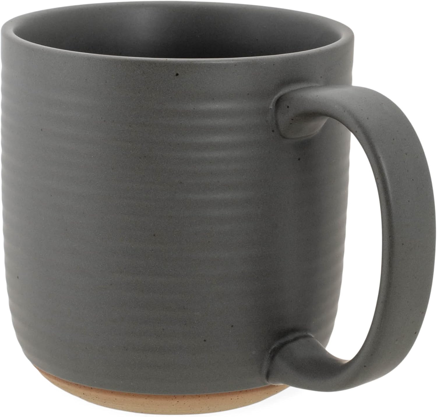 Elanze Designs Ribbed Ceramic Stoneware 16 ounce Raw Clay Bottom Coffee Mugs Set of 4, Grey - Image 3