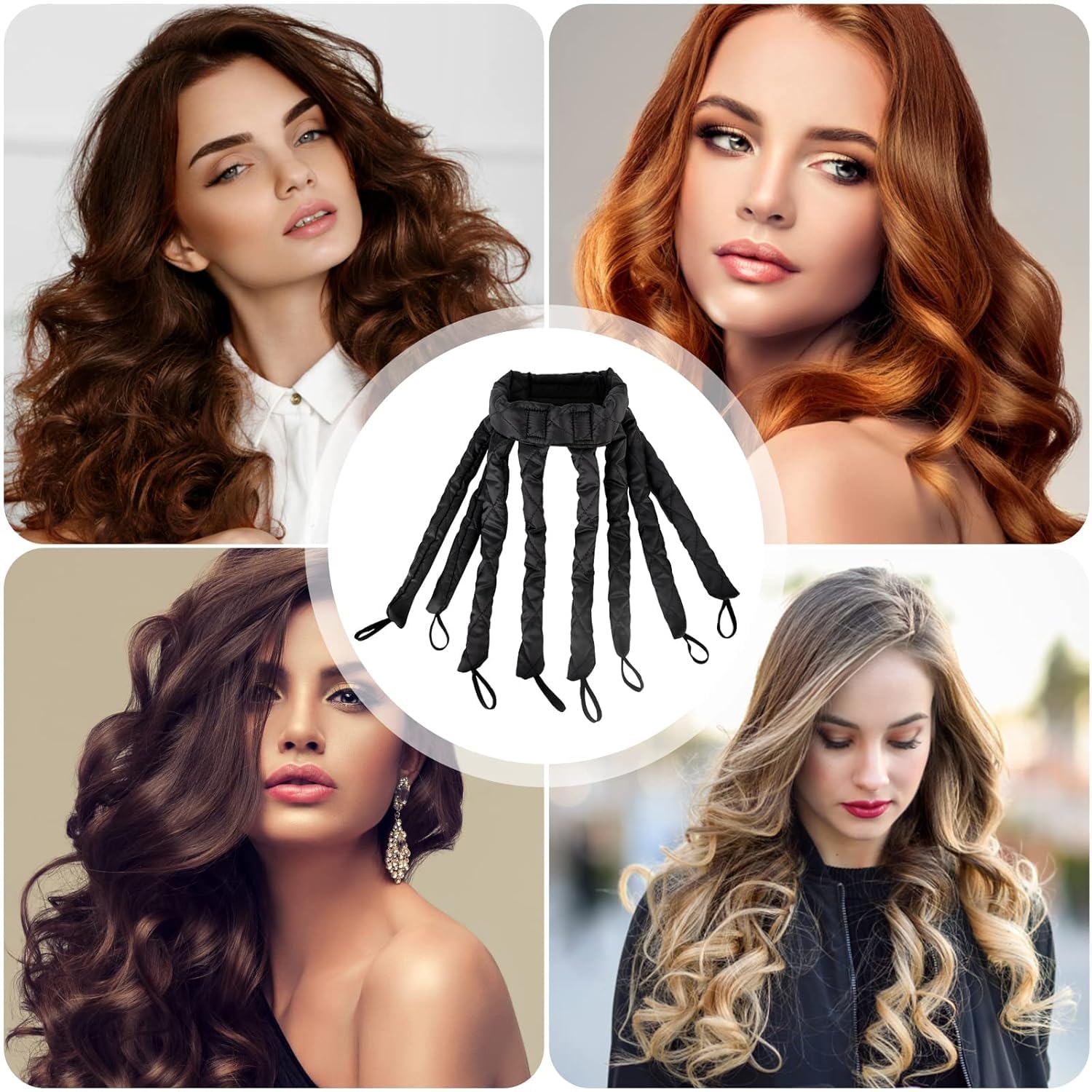 Heatless Hair Curler for Long Hair, Flexi Rod Headband with Adjustable Straps, Soft Satin Material, No Heat Hair Curls, Over Night Use, for Women and Girls Soft Satin No Heat Curlers for Long Hair, Lazy Hair Curler, Heatless Curls for Women Curls Wave (Black) - Image 8 thumbnail