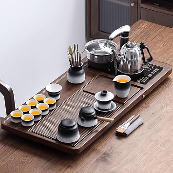 Bamboo Tea Tray,Tea Kettle Set Chinese Kungfu Tea Serving Tray,Vintage Tea Set,Tea Tray Gongfu,Water Storage Bamboo Tea Tableel ectric Kettle