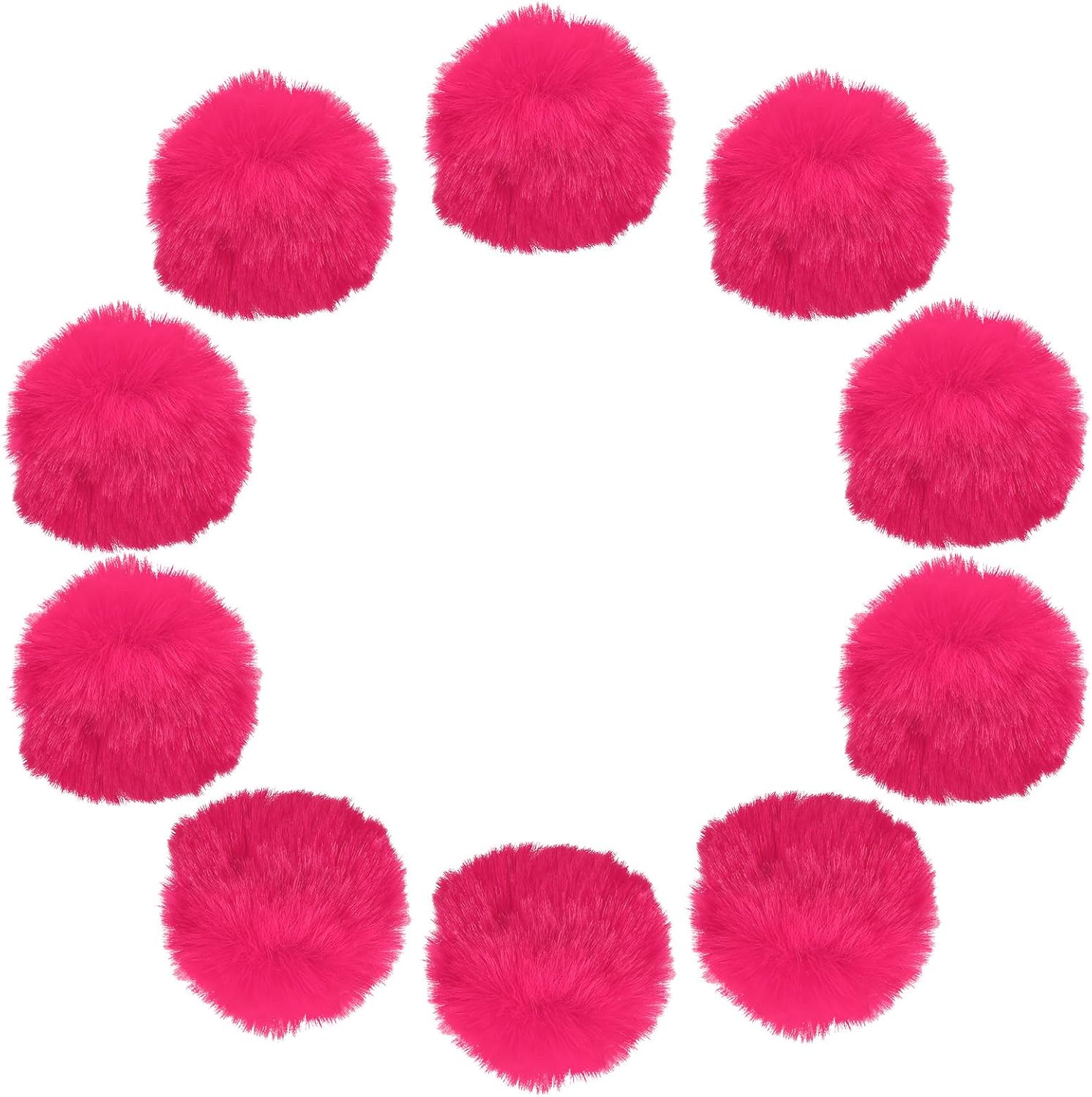 uxcell 2.8 Inch Faux Fur Pom Pom Balls, 10 Pcs Watermelon Red Fluffy Soft Faux Fur Pom Poms for Hats with Elastic Loop for DIY Knitting Hats Keychain Scarves Gloves Bags Shoes Accessories