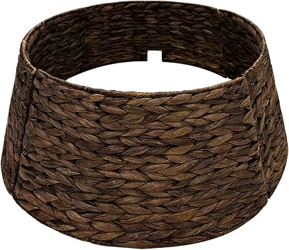 AerWo 22in Christmas Tree Collar - Woven Wicker With Cord Cut-Out, Rustic Handcrafted Skirt for Pencil and Artificial Trees, Easy Storage Ring