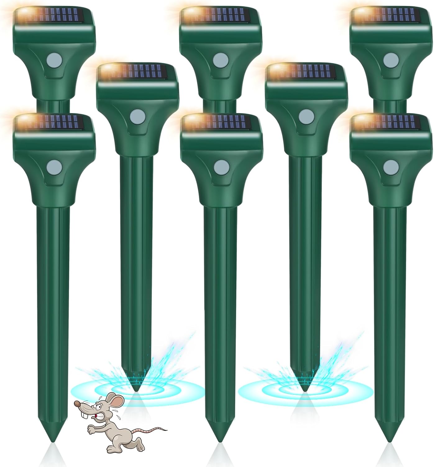 Mole Repellent Solar Powered, 8 Pack Ultrasonic Snake Repellent Outdoor, Waterproof Ultrasonic Mole Deterrent Stakes, Get Rid of Gopher, Vole, Skunk,Chipmunk, Snake Repellent for Yard, Garden, Lawn