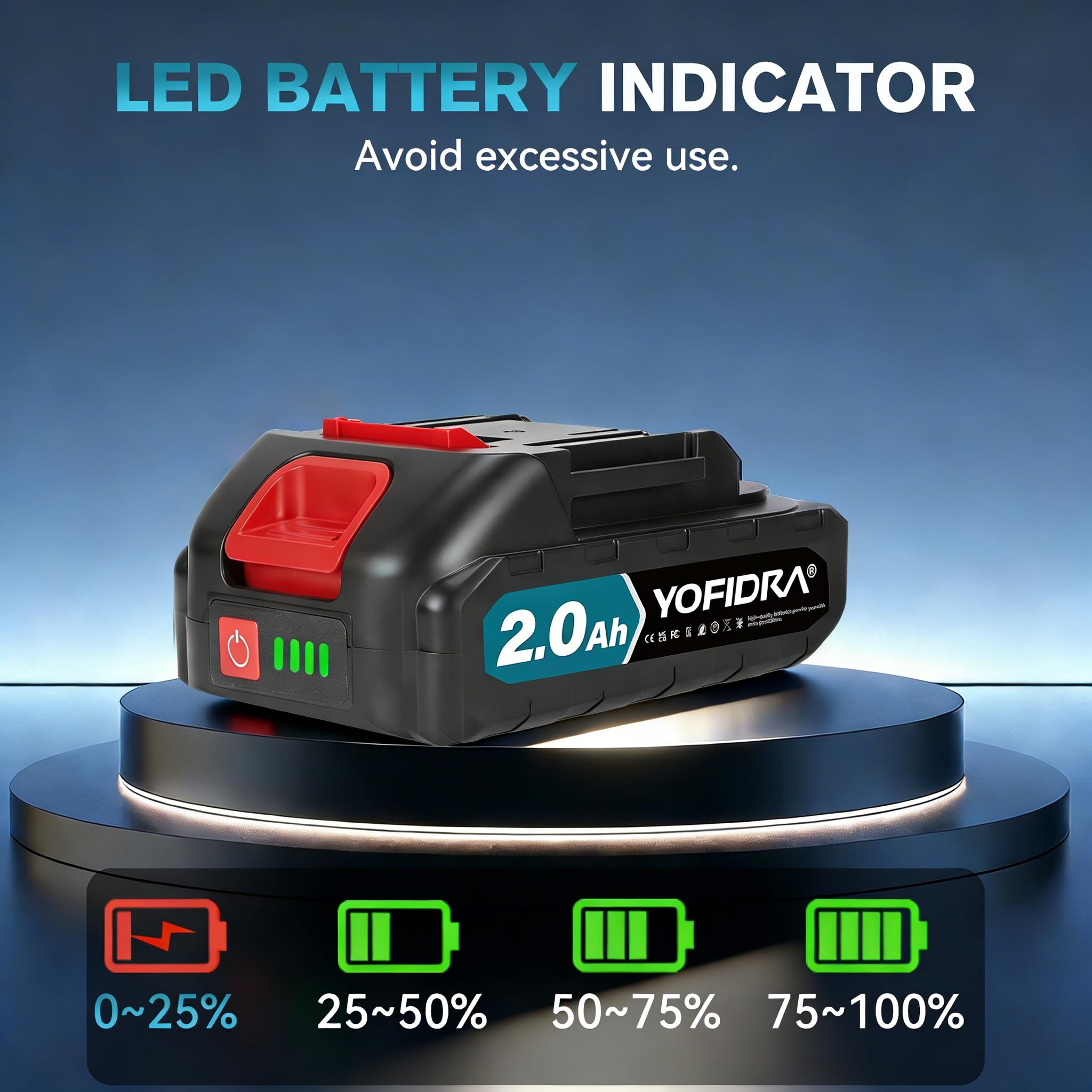 Yofidra Wysoka pojemność 20 V 2 x 2,0 Ah/2000 mAh akumulator zamienny i ładowarka z akumulatorem narzędziowym LED