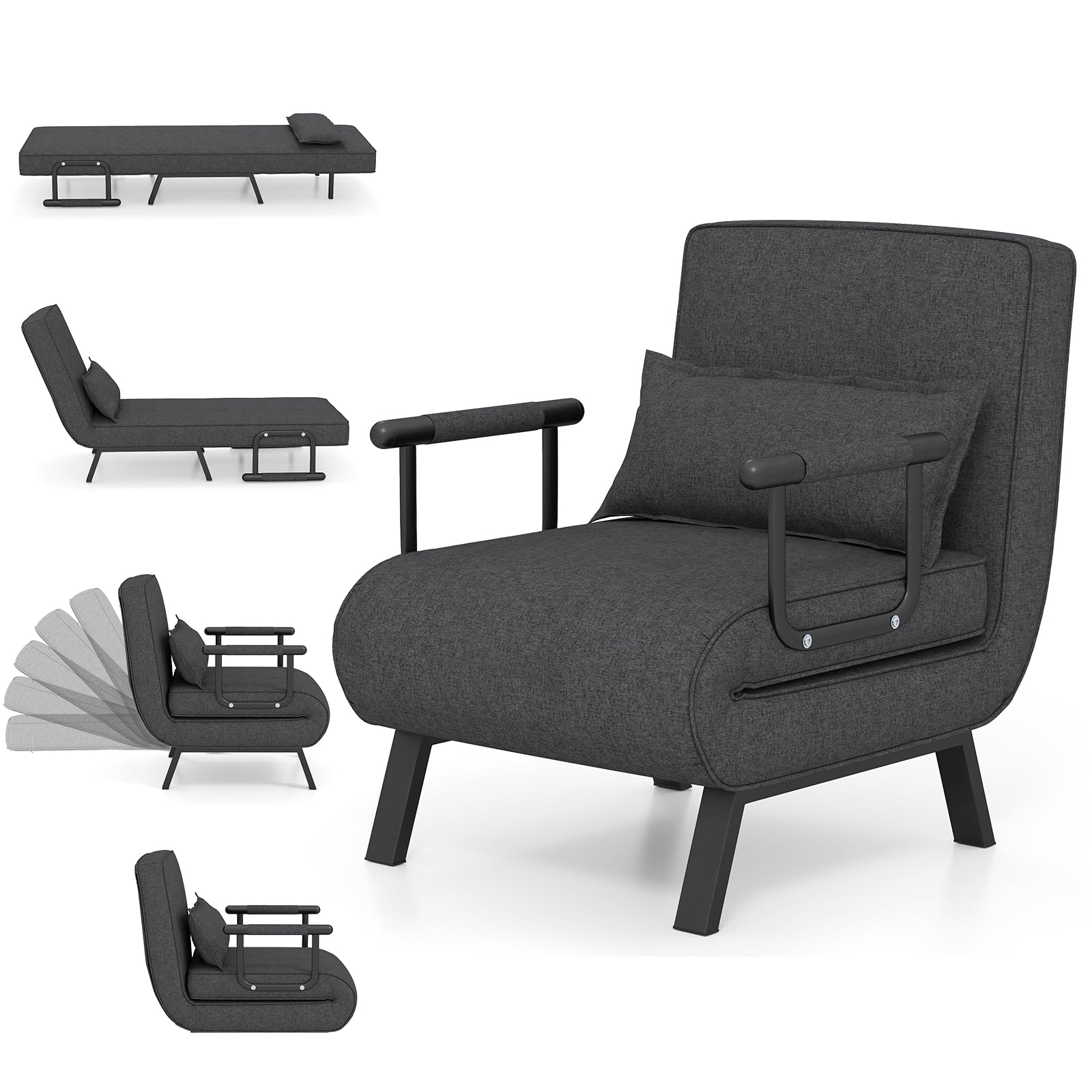 Multigot 4 in 1 Folding Sofa Bed, Convertible Sleeper Chair with Adjustable Backrest, Pillow and Metal Frame, Chaise Lounge Couch, Leisure Accent Chair for Apartment Bedroom Home Office (Dark Gray) โ image 1