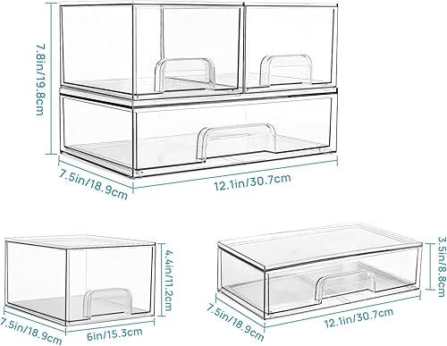 Miniatura 3 de Vtopmart Juego de 3 cajones de almacenamiento apilables, 12 pulgadas de ancho y 4.4 pulgadas de alto, de plástico transparente para maquillaje,