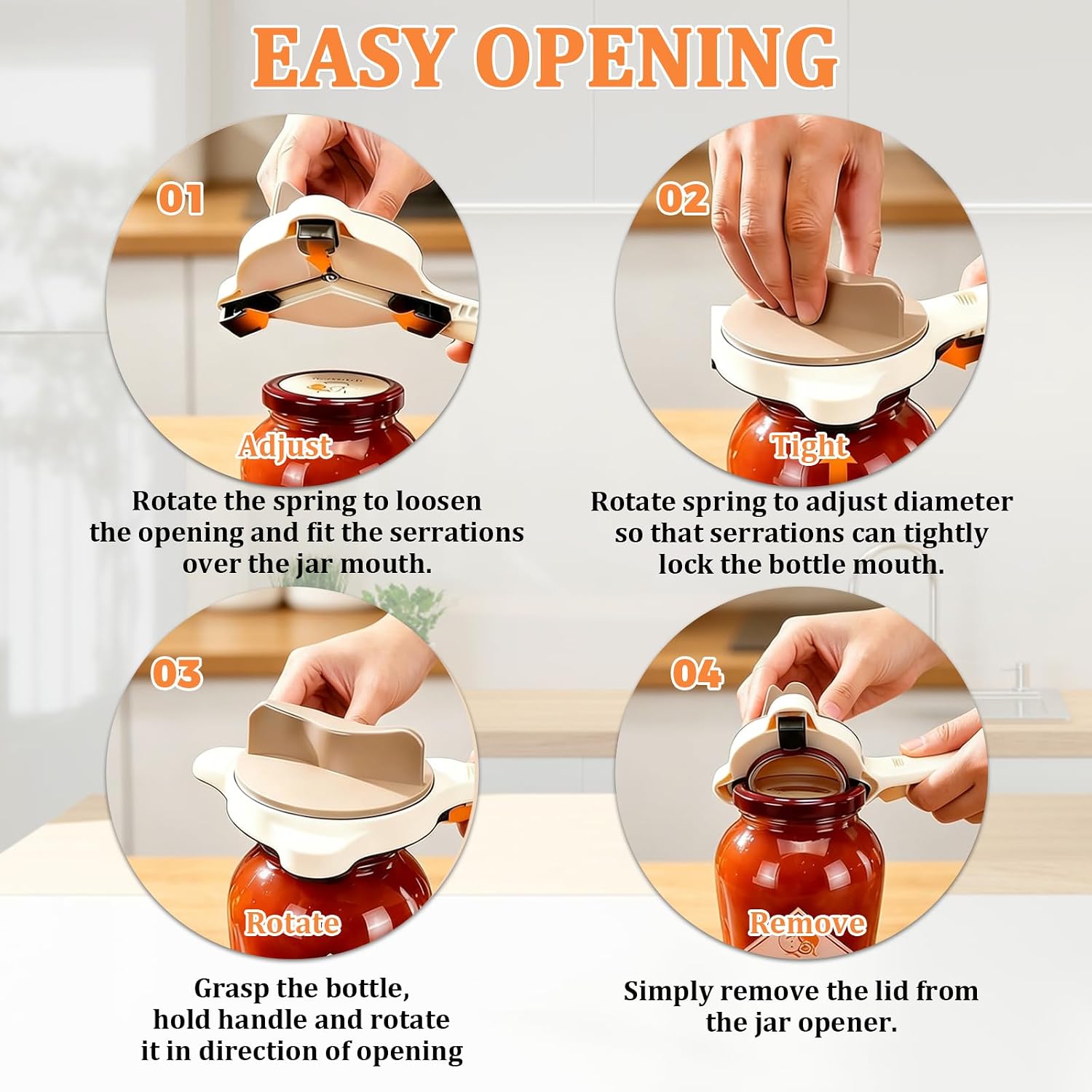Beige 4 In 1 Jar Opener for Weak Hands & Black Adjustable Multifunctional Jar Lid Opener for Seniors, Easy to Open Multi Size of Jars, Beer Bottles, Salad Dressing Bottles.