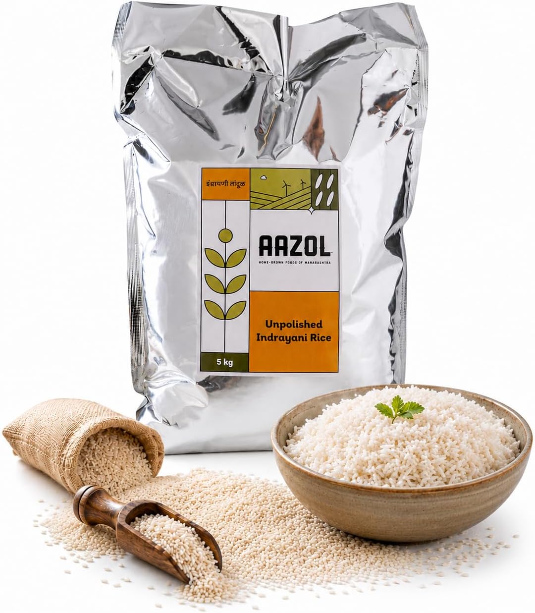 - Aazol Unpolished Indrayani Rice - 5kg | Sticky Rice | Perfect for Asian Dishes | Naturally Aromatic | Hand Pounded Native Variety