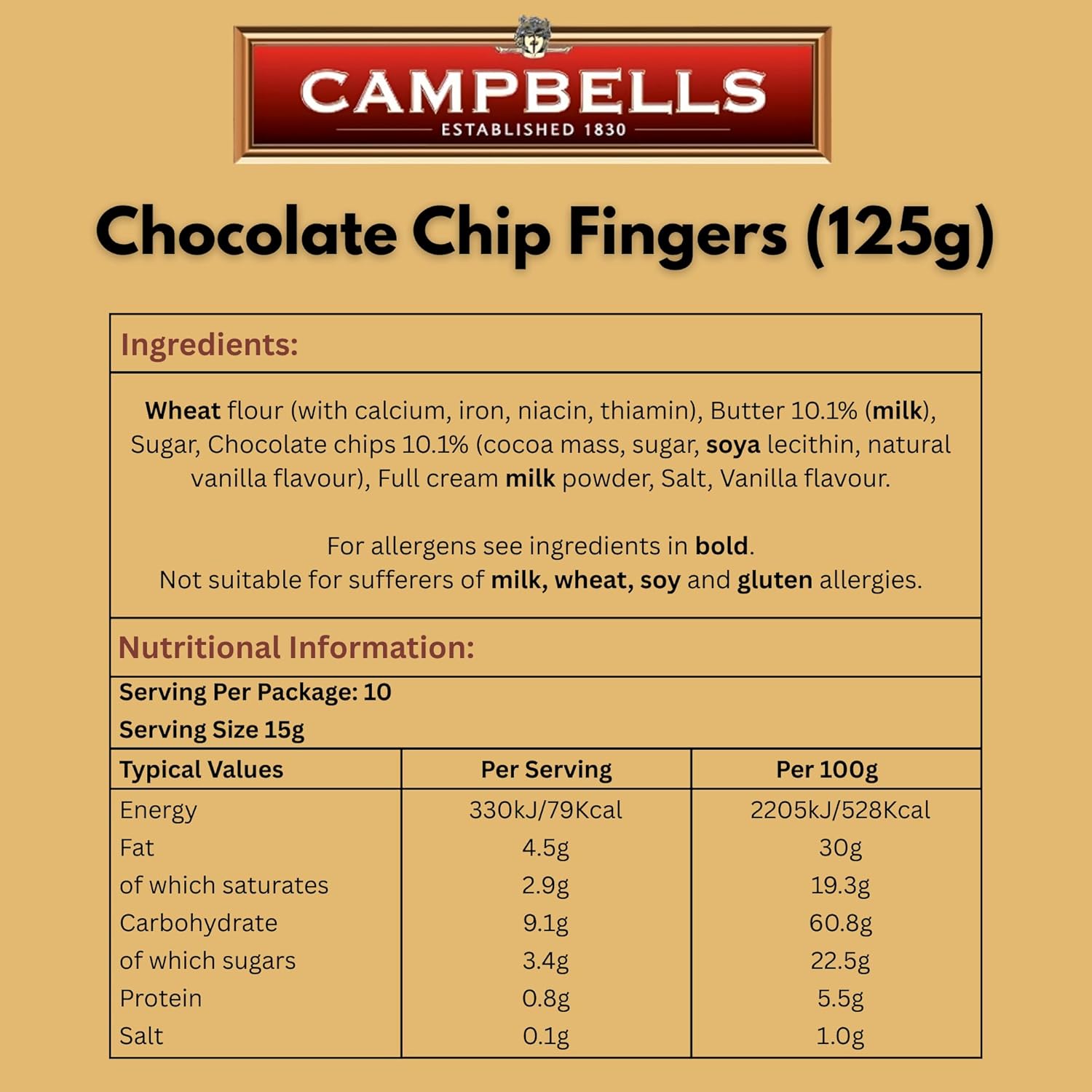 Campbells Shortbread Chocolate Chip Fingers Carton 4.41 Oz (Pack of 3) - Pure Butter Choc Chip Cookies, Traditional Scottish Shortbread Cookies from Scotland, British Tea Biscuits & Scottish Gift Box