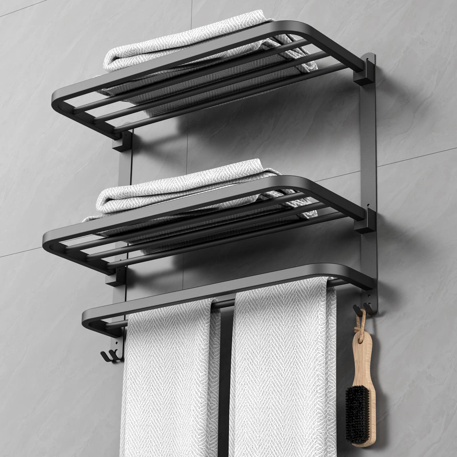 Porte-serviettes sans perçage mural pliable en acier noir