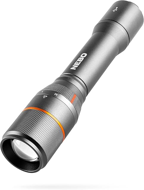 NEBO Davinci 2000 Lumens | Black LED Rechargeable Flashlight | 18650 Battery with Power Bank, NEB-FLT-0020-G , Grey
