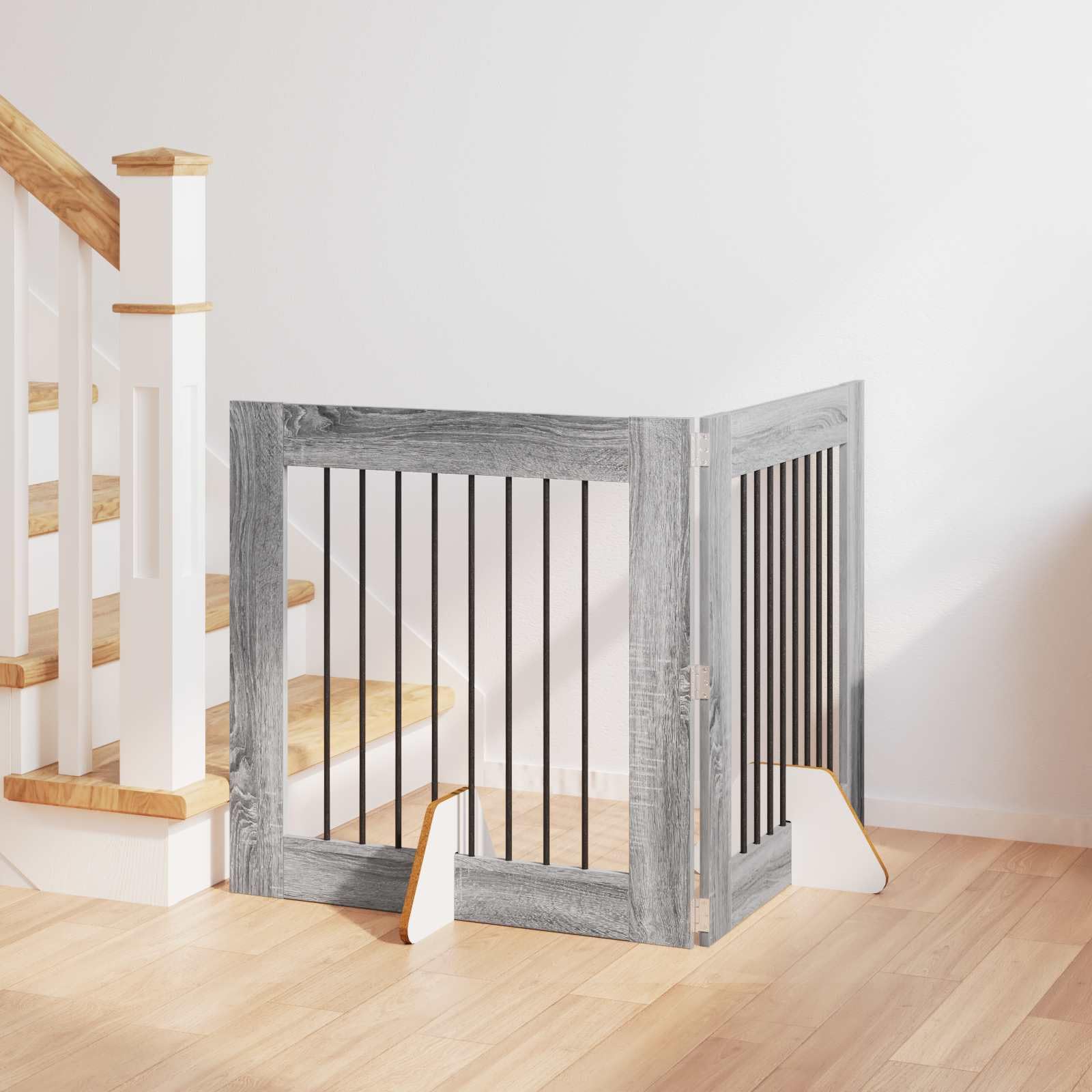 Puerta para perros con soporte, 2 unidades, Sonoma gris, 80 x 80 cm, plegable, portátil, metal, interior y exterior, protección de seguridad para perros cachorros