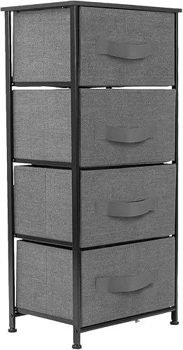 Miniatura 15 de Sorbus Mesita de noche con 5 cajones, mueble de noche y mesa auxiliar con marco de acero, parte superior de madera, contenedores de tela fáciles de