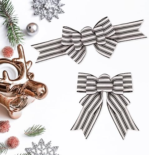 Miniatura 147 de 2 lazos de arpillera de Navidad, hechos a mano, prefabricados para coronas, adornos decorativos grandes de Navidad, decoración de árbol, lazos