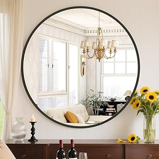 Sweetcrispy Black Round Wall Mirror 30 Inch, Bathroom Mirrors for Over S...