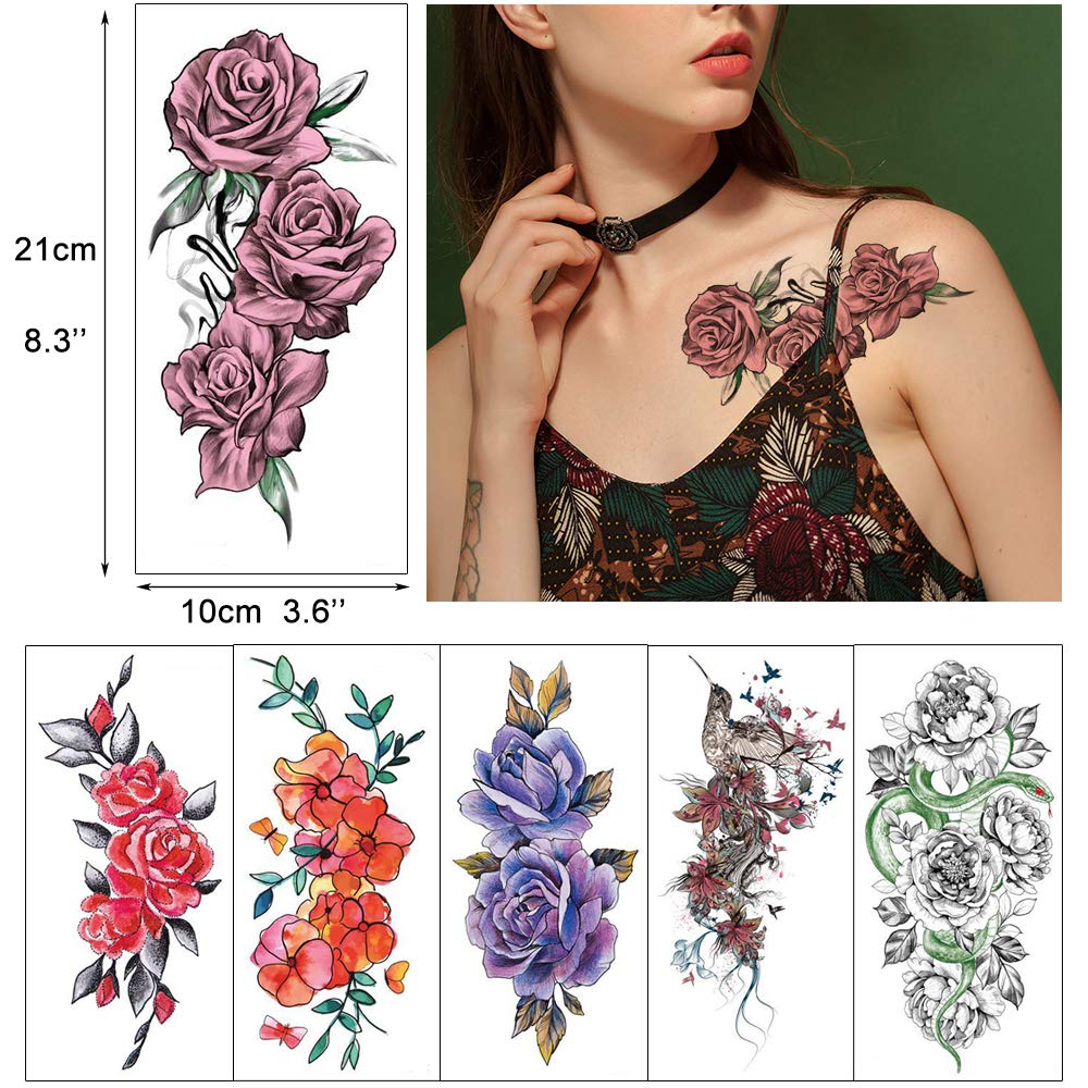 Buy 18 Sheets Glaryyears Temporary Tattoos For Women Henna Mandala Flower Collarbone Tattoo Rose Cherry Blossoms Snake Fake Tattoo For Calf Arm Multi Colored Waterproof Tattoos Body Art 3 9x8 26 Inch Online In