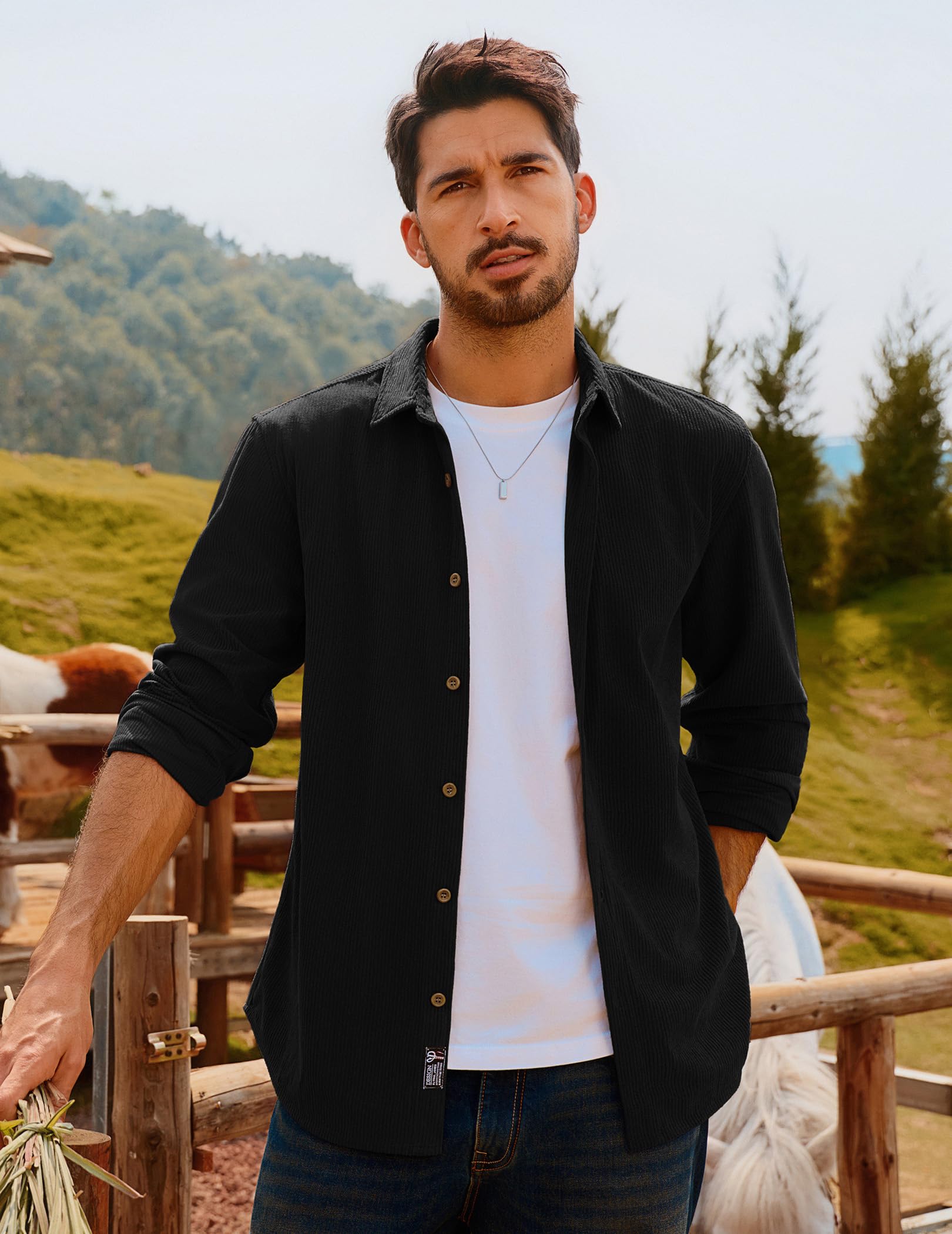 PJ PAUL JONES Camicia da uomo in velluto a coste casual con bottoni, giacca leggera