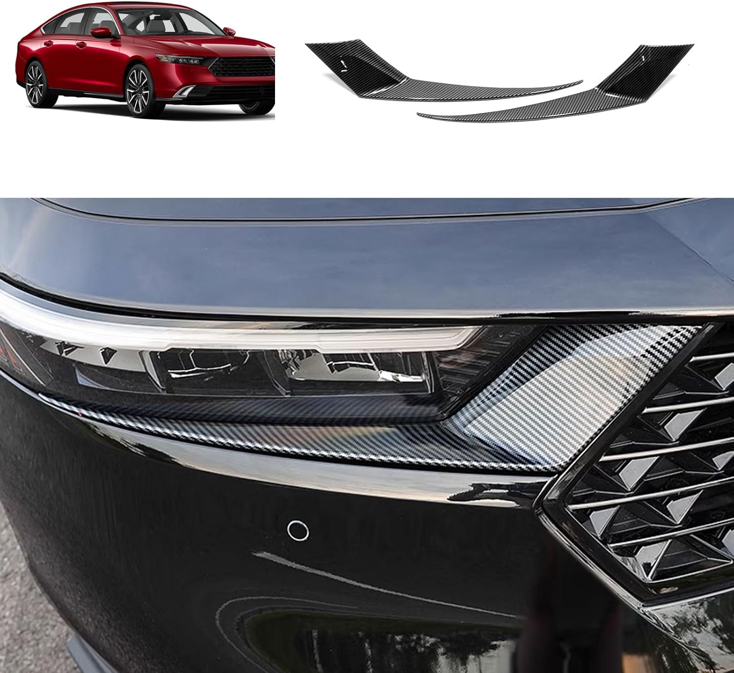 Front Head Light Eyelid Cover Trim Compatible with Honda Accord 2023 2024 Headlight Lamp Eyebrow Panel Sticker Exterior Car Accessories ABS 2PCS(Black)
