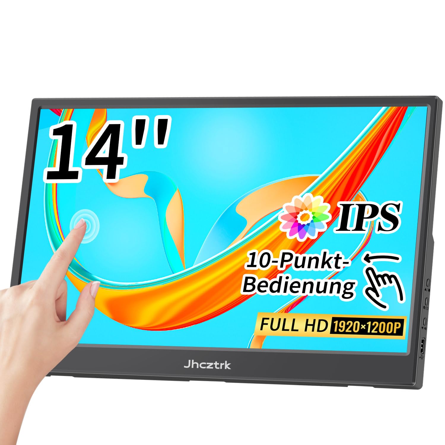 Jhcztrk Monitor táctil de 14 pulgadas, monitor portátil FHD 1200P IPS HDR, pantalla táctil HDMI, USB-C, altavoces integrados y trípode, monitor externo para ordenador portátil/PC/Xbox/conmutador