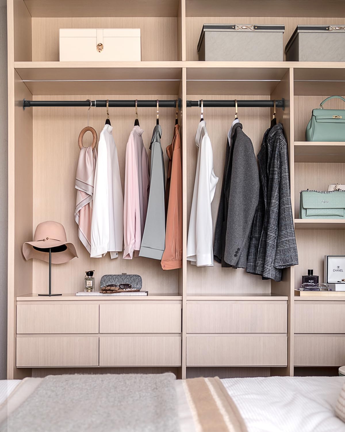 Condition photo showing Good Condition for Closet Rods for Hanging Clothes, 16 to 28 Inch Adjustable Metal Closet Rod, Heavy Duty Closet Poles for Wardrobes, Closet, Laundry, Bathroom, Windows, Easy Installation, Black