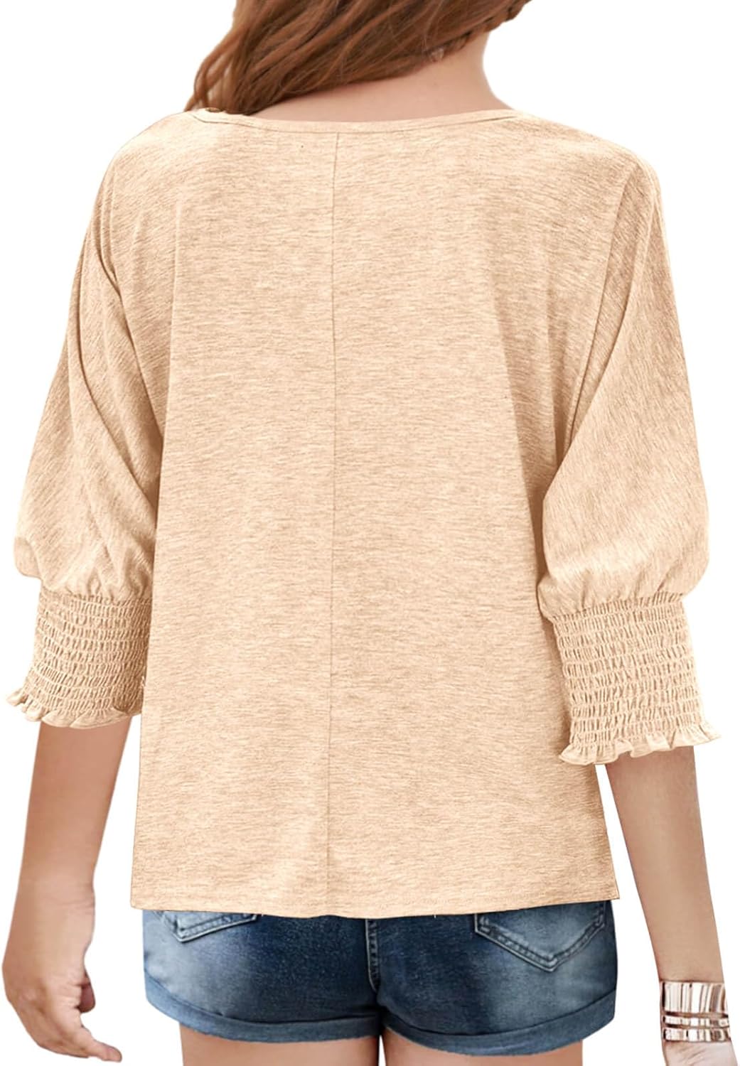 Haloumoning Girls' 3/4 Sleeve T Shirts Summer Cute Crewneck Basic Tees Ruffle Casual Blouse for 5-14Y - Image 2