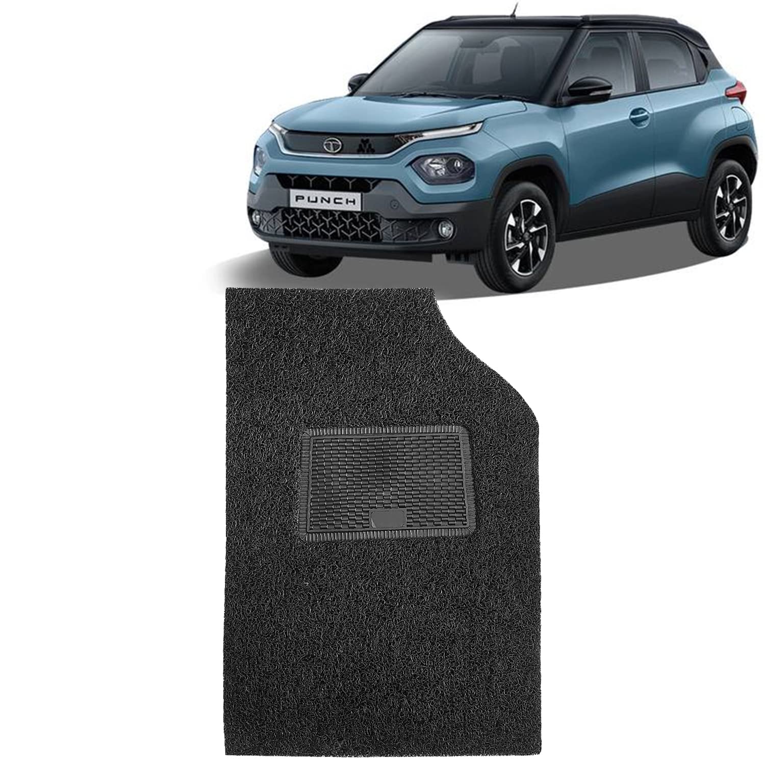 Kingsway Noodle Grass PVC Mats, 12mm Thickness, Car Floor Foot Mats Universal Use for Tata Punch, Model Year : 2021 Onwards, Complete Set of 5 Piece - Black